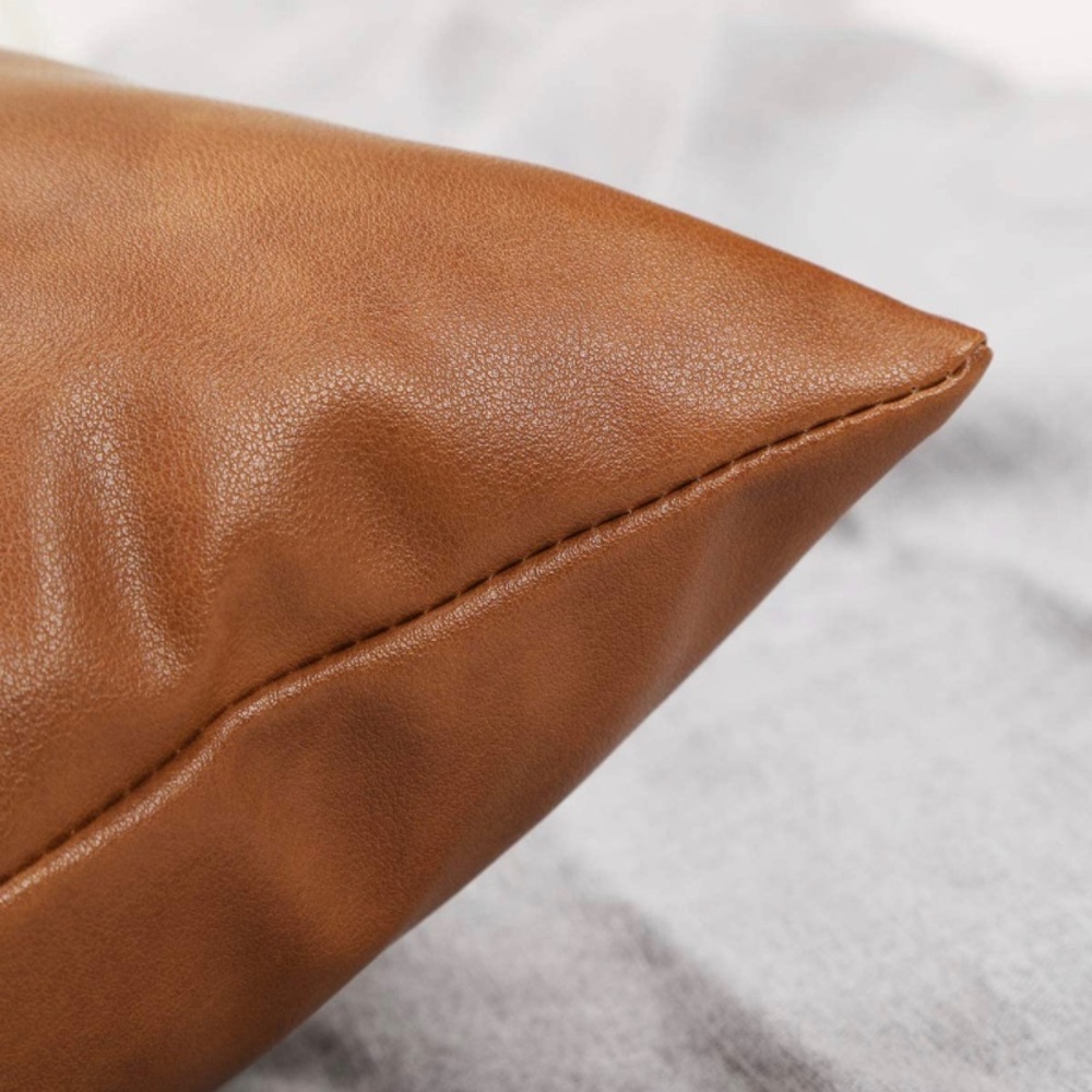 Luxury Home | Rustic Farmhouse Faux Leather Lumbar Throw Pillow Cover - Picture 4 of 6